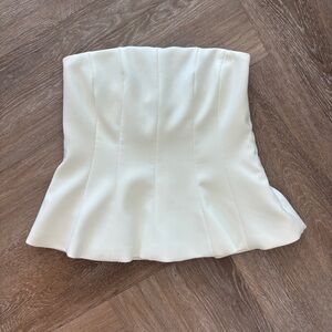 Zara White Peplum Strapless Ruffle Top Size M